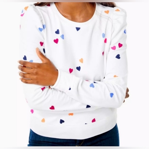 Lilly Pulitzer | Jansen Cotton Sweatshirt | Multicolor Hearts | Women’s Large - Picture 5 of 11